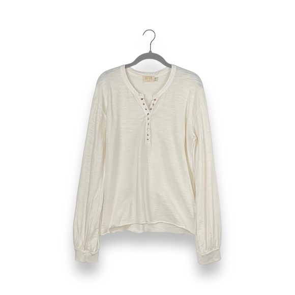 Nation LTD Cream Off White Gold Button Henley Pullover Long Sleeve Shirt - Picture 1 of 9